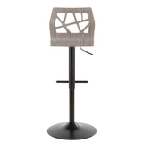 Folia Mid-Century Modern Adjustable Barstool in Light Grey Wood and Light Grey Fabric by LumiSource