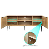 Wooden TV Stand for TVs up to 65 Inches,with 2  Rattan Decorated Doors  and 2 Open Shelves,Living Room TV Console Table Wooden Entertainment Unit, Natural Color
