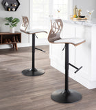 Folia Mid-Century Modern Adjustable Barstool in Light Grey Wood and Light Grey Fabric by LumiSource