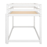 Twin over Twin Floor Bunk Bed with Ladder , White(Old SKU:WF281727AAK/WF286602AAK)