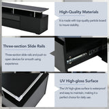 ON-TREND Modern TV Stand with Push to Open Doors, UV High-Gloss Entertainment Center with Acrylic Board for TVs Up to 80", Stylish TV Cabinet with LED Color Changing Lights for Living Room, Black
