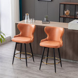 Set of 2 (Orange) Counter Height 25" Modern Leathaire Swivel Bar Stool Chair