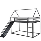 Twin over Twin House Bunk Bed with Ladder and Slide,Black