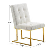 Modern Linen Dining Chair Set of 2, Tufted Design and Gold Finish Stainless Base