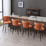 A&A Furniture,Counter Height 25" Modern Leathaire Fabric bar chairs,180° Swivel Bar Stool Chair for Kitchen,Tufted Gold Nailhead Trim Bar Stools with Metal Legs,Set of 2 (Orange)