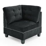 L shape Modular Sectional Sofa,DIY Combination,includes Three Single Chair and Three Corner ,Black Velvet.