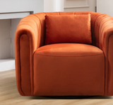Modern Barrel Chair,Round Oversized,Accent Chair With Pillow,Velvet Comfy Leisure Chair,Suitable For Living Room Office Bedroom,Orange