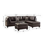 Faux Leather Reversible Sectional Sofa with Ottoman in Espresso