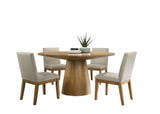 Jasper Driftwood Finish 5 Piece 59" Wide Contemporary Round Dining Table Set with Beige Fabric Chairs