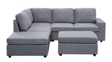 Marta Light Gray Linen 6 Seat Reversible Modular Sectional Sofa with Ottoman