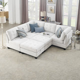 L shape Modular Sectional Sofa,DIY Combination,includes Three Single Chair ,Two Corner and Two Ottoman,Ivory Chenille