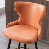A&A Furniture,Counter Height 25" Modern Leathaire Fabric bar chairs,180° Swivel Bar Stool Chair for Kitchen,Tufted Gold Nailhead Trim Bar Stools with Metal Legs,Set of 2 (Orange)