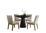 Jasper Ebony Black 5 Piece 47" Wide Contemporary Round Dining Table Set with Beige Fabric Chairs