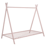 House Bed Tent Bed Frame Twin Size Metal Floor Play House Bed with Slat for Kids Girls Boys , No Box Spring Needed Pink