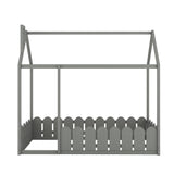 {Slats are not included}Twin Size Wood Bed House Bed Frame with Fence,for Kids,Teens, Girls,Boys {Gray}{OLD SKU:WF194274AAE}
