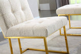 Modern Linen Dining Chair Set of 2, Tufted Design and Gold Finish Stainless Base