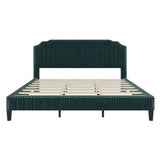 Modern Velvet Curved Upholstered Platform Bed , Solid Wood Frame , Nailhead Trim, Green (King)