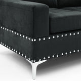 Sectional 3-Seaters Sofa with Reversible Chaise, Storage Ottoman and Cup Holders, Metal Legs and Copper Nails,Two White Villose Pillows ,Black(107.5" x 80.5" x36")