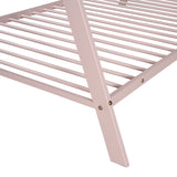 House Bed Tent Bed Frame Twin Size Metal Floor Play House Bed with Slat for Kids Girls Boys , No Box Spring Needed Pink