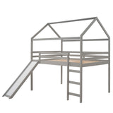 Full Size Loft Bed with Slide, House Bed with Slide,Gray(OLD SKU :WF281161AAE)