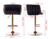 Set of 2 Bar Stools,with Chrome Footrest and Base Swivel Height Adjustable Mechanical Lifting Velvet + Golden Leg Simple Bar Stool-Black