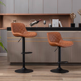 Set of 2  Bar Stools,with Black Footrest and Base Swivel Height Adjustable Mechanical Lifting PU + Black Leg Simple Bar Stool-brown