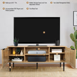 Wooden TV Stand for TVs up to 65 Inches,with 2  Rattan Decorated Doors  and 2 Open Shelves,Living Room TV Console Table Wooden Entertainment Unit, Natural Color