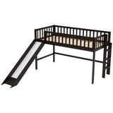 Twin Size Low Loft Bed with Ladder and Slide, Espresso(OLD SKU:WF196418AAP)