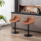 Set of 2  Bar Stools,with Black Footrest and Base Swivel Height Adjustable Mechanical Lifting PU + Black Leg Simple Bar Stool-brown
