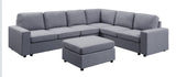 Casey Light Gray Linen 7 Seat Reversible Modular Sectional Sofa