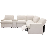 104'' Power Recliner Corner Sofa Home Theater Reclining Sofa Sectional Couches with Storage Box, Cup Holders, USB Ports and Power Socket for Living Room, Beige