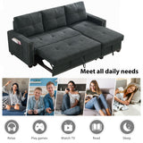 [Video] MH 82" Sleeper Sofa Bed Reversible Sectional Couch with Storage Chaise and Side storage bag for Living Room Furniture Set, silver rivets on both hands