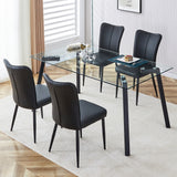 1 table and 6 black chairs Glass dining table with black coated metal legs
