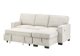 Estelle Beige Fabric Reversible Sleeper Sectional with Storage Chaise Drop-Down Table 2 Cup Holders and 2 USB Ports