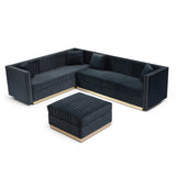Black Contemporary Vertical Channel Sectional Sofa with Ottoman and 4 pillows