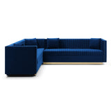 Blue Contemporary Vertical Channel Tufted Velvet Sectional with 4 pillows