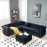 Black Contemporary Vertical Channel Sectional Sofa with Ottoman and 4 pillows