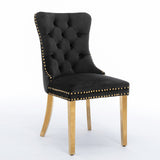 A&A Furniture,Nikki Collection Modern, High-end Tufted Solid Wood Contemporary Velvet Upholstered Dining Chair with Golden Stainless Steel Plating Legs,Nailhead Trim,Set of 2���Black and Gold, SW1601BK