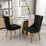 A&A Furniture,Nikki Collection Modern, High-end Tufted Solid Wood Contemporary Velvet Upholstered Dining Chair with Golden Stainless Steel Plating Legs,Nailhead Trim,Set of 2���Black and Gold, SW1601BK