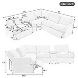 104'' Power Recliner Corner Sofa Home Theater Reclining Sofa Sectional Couches with Storage Box, Cup Holders, USB Ports and Power Socket for Living Room, Grey