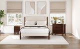 Mid Century Modern Upholestery Walnut Wood Frame Queen Platform 3 Pc Bed Sets