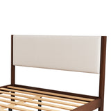 Mid Century Modern Upholestery Walnut Wood Frame Queen Platform 3 Pc Bed Sets