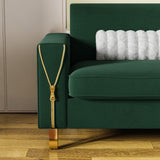 Green color Velvet Upholstered Sofa Square Arm with metal legs