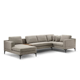 3-Piece U-Shape, Texture Sand Upholstered Sectional Couch Sofa Set with Reversible Chaise Lounge