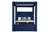 Monica luxurious Four-Poster Queen 4 Pc Bedroom Set Made with Wood in Navy Velvet