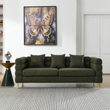 81 Inch Oversized 3 Seater Sectional Sofa in Green teddy fabric