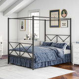 Black Metal Canopy Bedwith X Shaped Frame Queen