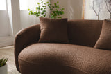 Mid Century Modern Brown Boucle Fabric Curved Living Room Sofa