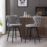 A&A Furniture,Counter Height 25" Modern Linen Fabric Counter Chairs,180° Swivel Bar Stool Chair for Kitchen,Tufted Cupreous Nailhead Trim Burlap Bar Stools with Metal Legs,Set of 2 (Gray)