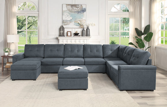 Isla Gray Woven Fabric 9-Seater Sectional Sofa with Ottomans